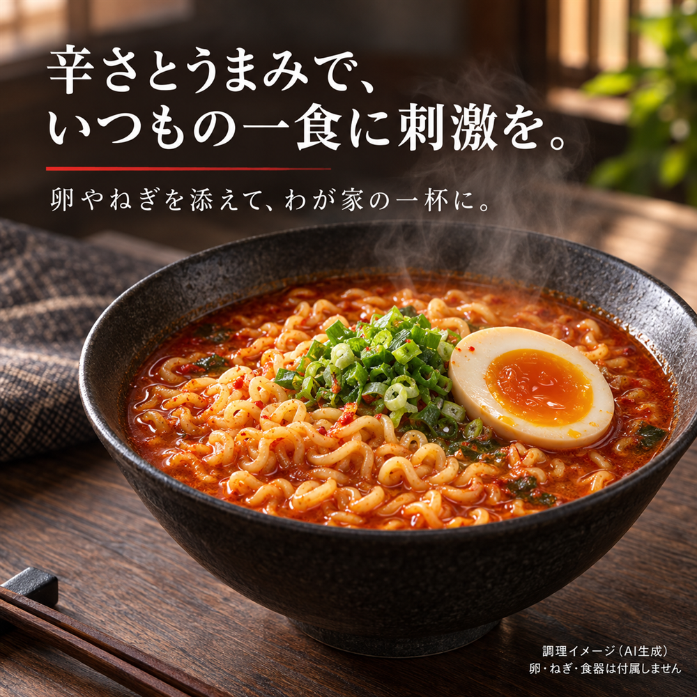農心 辛ラーメン 3食入 120g×3を楽しむシーン（AI生成イメージ）
