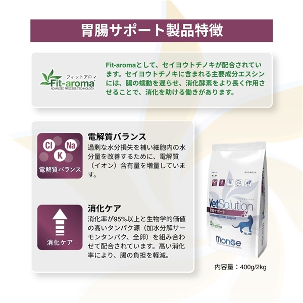Monge VetSolution モンジ ベッツソリューション 猫用 胃腸サポート 2kg 単品購入 2kg