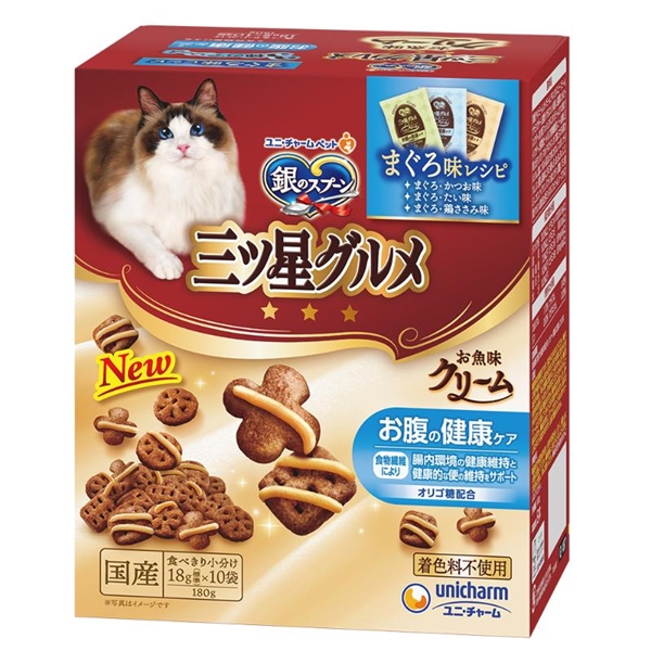 ユニ・チャーム 国産 銀のスプーン 三ツ星グルメ お魚味クリーム お腹の健康ケア 3種のアソート 180g