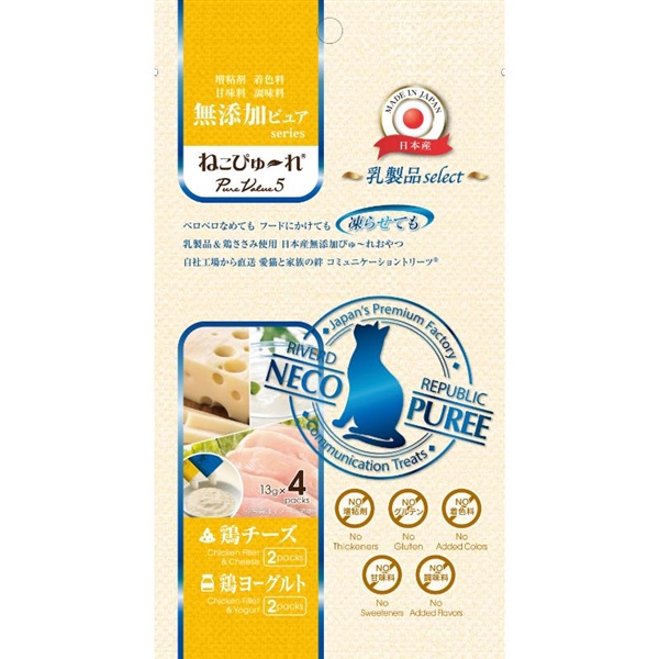 リバードコーポレーション 日本産 ねこぴゅーれ 無添加ピュア PureValue5 乳製品select 鶏チーズ/鶏ヨーグルト 13g×4本