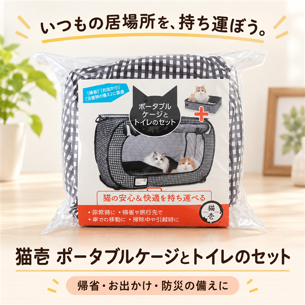 猫壱 ポータブルケージとトイレのセット 猫用 折りたたみ