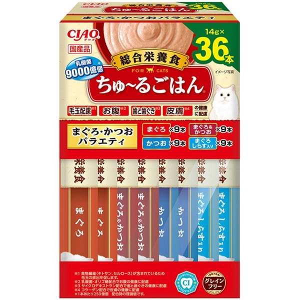 いなば 国産 CIAO チャオ ちゅーるごはん まぐろ・かつおバラエティBOX 14g×36本