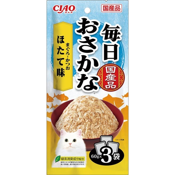 いなば 国産 CIAO チャオ 毎日おさかな まぐろ・かつお ほたて味 60g×3袋