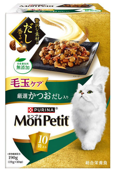 モンプチドライボックス 毛玉ケア 厳選かつおだし入り 190g (19g×10袋)