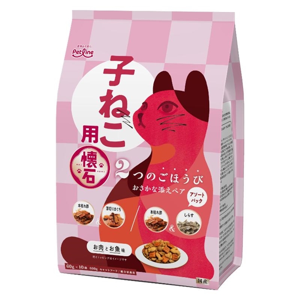 ペットライン 国産 懐石 2つのごほうび おさかな添えペア 子ねこ用 600g(60g×10袋)