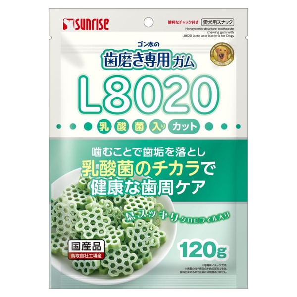 マルカン・サンライズ 国産 ゴン太の歯磨き専用ガム L8020乳酸菌入り クロロフィル入り カット 120g