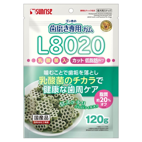 マルカン・サンライズ 国産 ゴン太の歯磨き専用ガム L8020乳酸菌入り クロロフィル入り カット 低脂肪タイプ 120g