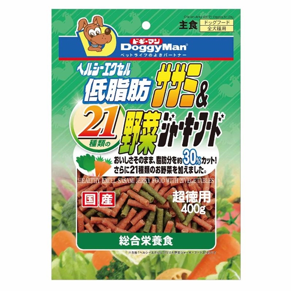 ドギーマンハヤシ 国産 ヘルシーエクセル 低脂肪 ササミ&21種類の野菜ジャーキーフード 超徳用 400g