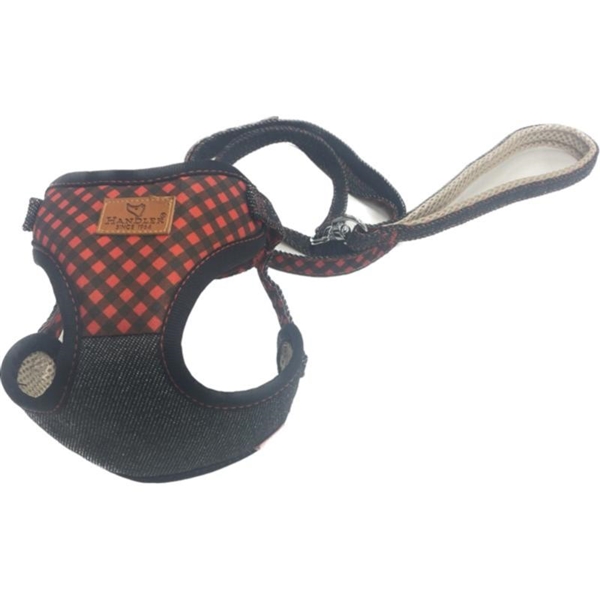 アース・ペット ターキー ハンドラー エブリデイ ソフト胴輪付引ひも チェックデニム 超小型犬用 黒