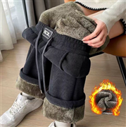 超厚裏起毛ワイドパンツ ネイビー レディース Mサイズ 秋 冬 ストレート 脚長効果