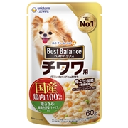 ベストバランス国産鶏パウチチワワ６０ｇ 定価：107円（税込）