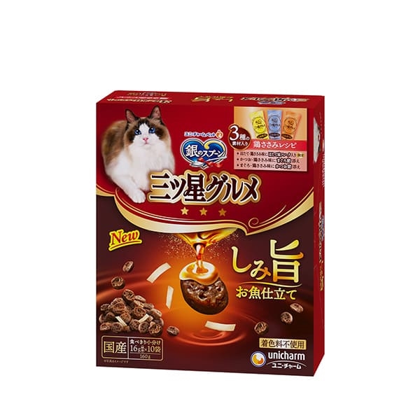 ユニ・チャーム 国産 銀のスプーン 三ツ星グルメ しみ旨 魚3種 鶏ささみ 160g 【定期購入】