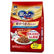 ユニ・チャーム 国産 銀のスプーン 贅沢うまみ仕立て 吐き戻し軽減 まぐろ・かつお・煮干し・白身魚・しらす味 1.1kg