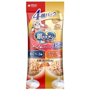 ユニ・チャーム 銀のスプーン パウチ 15歳頃から 2種のアソートまぐろ/まぐろ・かつおにささみ入り60g×4個