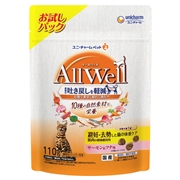 ユニ・チャーム 国産 AllWell オールウェル 10種の自然素材 避妊去勢した猫の体重ケア 筋肉の健康維持用 サーモン＆ツナ味 110g