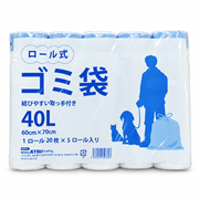 取っ手付きロール式ゴミ袋 40L 20枚×5ロール