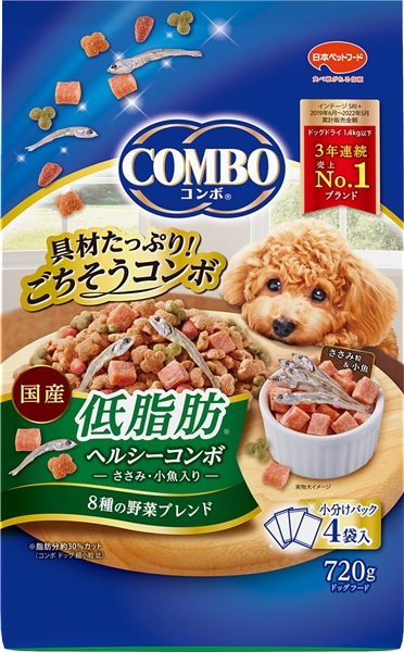 日本ペットフード 国産 コンボ 具材たっぷり ごちそうコンボ 低脂肪 ささみ・小魚入 8種の野菜ブレンド 720g 【定期購入】