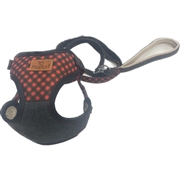 アース・ペット ターキー ハンドラー エブリデイ ソフト胴輪付引ひも チェックデニム 小型犬用 黒