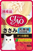 ＣＩＡＯパウチ乳酸菌入ささみかつお節４０ｇ 定価：74円（税込）