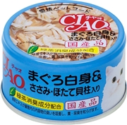 チャオまぐろ白身＆ささみ・ほたて貝柱入り85g（いなば）　　定価：162円(税込)