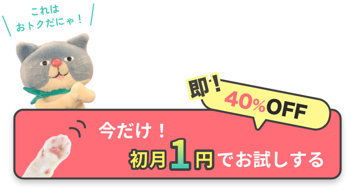 これはおトクだにゃ！ 今だけ！初月１円でお試しする 即!40%OFF