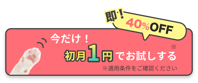 即！40% OFF 今だけ！初月1円でお試しする ※適用条件をご確認ください